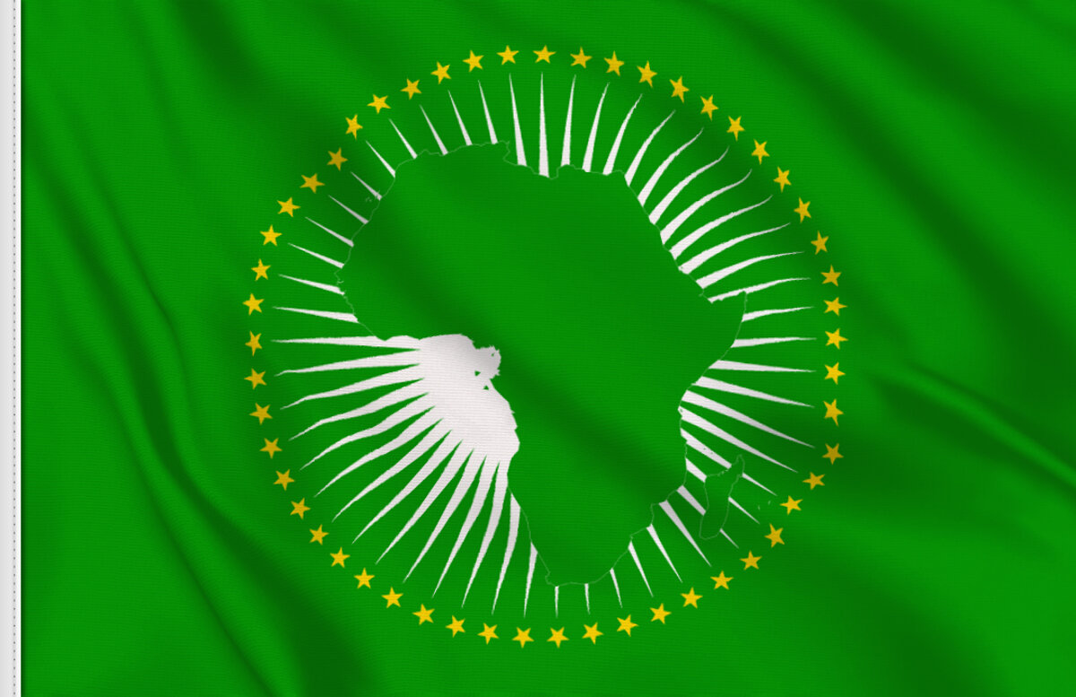 African Union & Sierra Leone Double Friendship Table Flag Set 